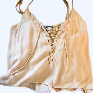 Earthbound Flowy nude lace up cami NWT